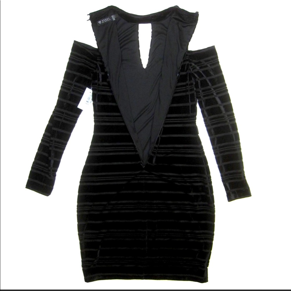 Guess Shadow Striped Cold Shoulder Velvet Dress